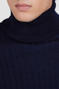 Pull Riviera à col roulé en laine - Bleu damier