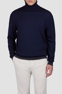 Pull Riviera à col roulé en laine - Bleu damier
