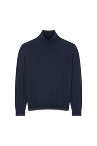 Pull Riviera à col roulé en laine - Bleu damier