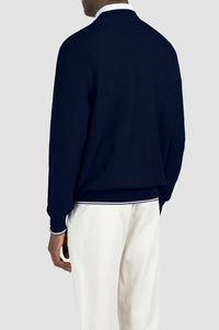 Wool crew-neck jumper - Blue chequered
