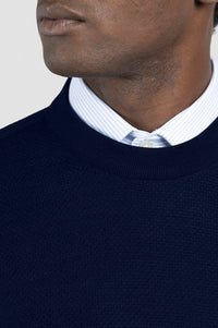 Wool crew-neck jumper - Blue chequered