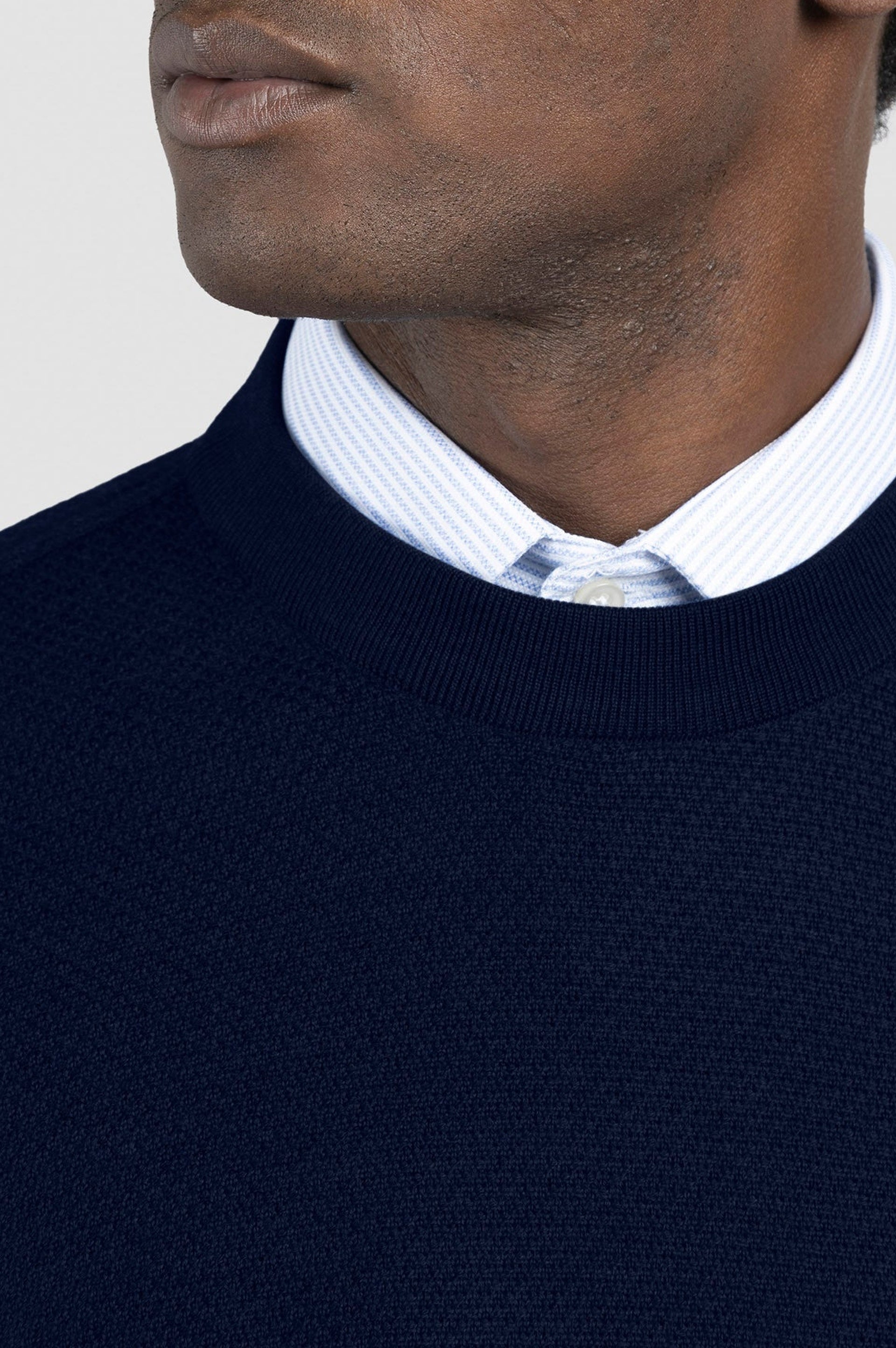 Wool crew-neck jumper - Blue chequered