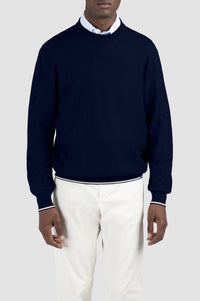 Wool crew-neck jumper - Blue chequered