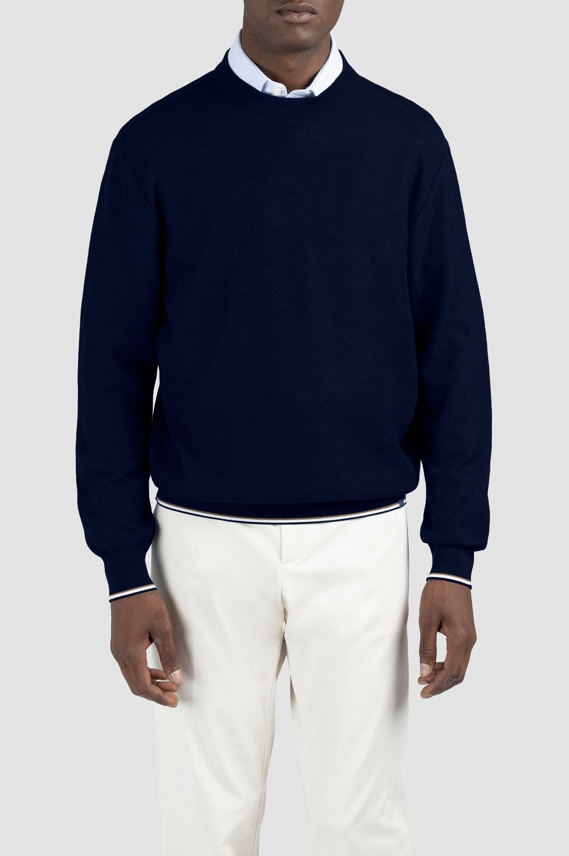 Wool crew-neck jumper - Blue chequered
