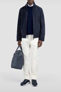 Wool crew-neck jumper - Blue chequered