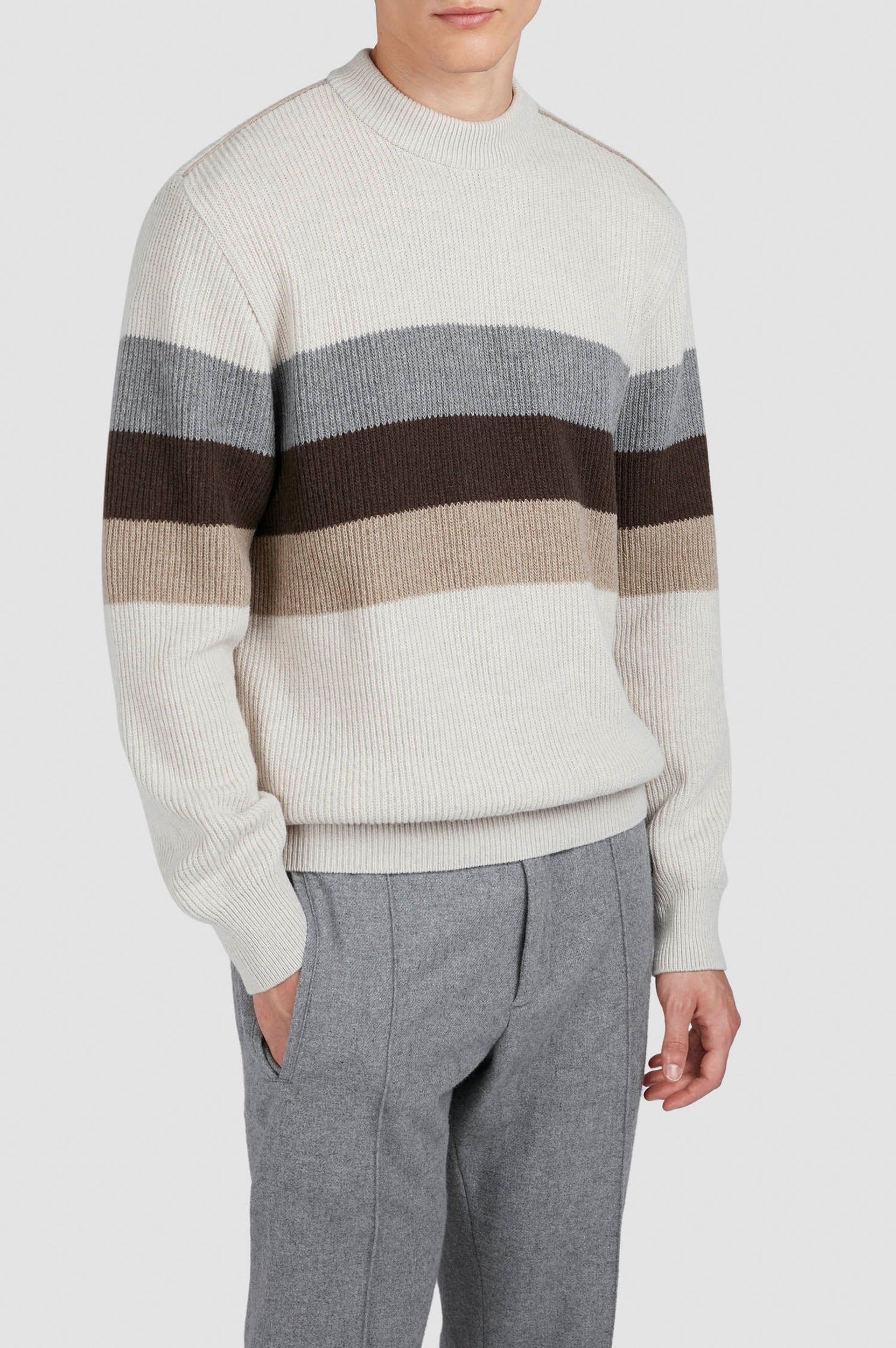 Wool crew-neck jumper - Beige & cream