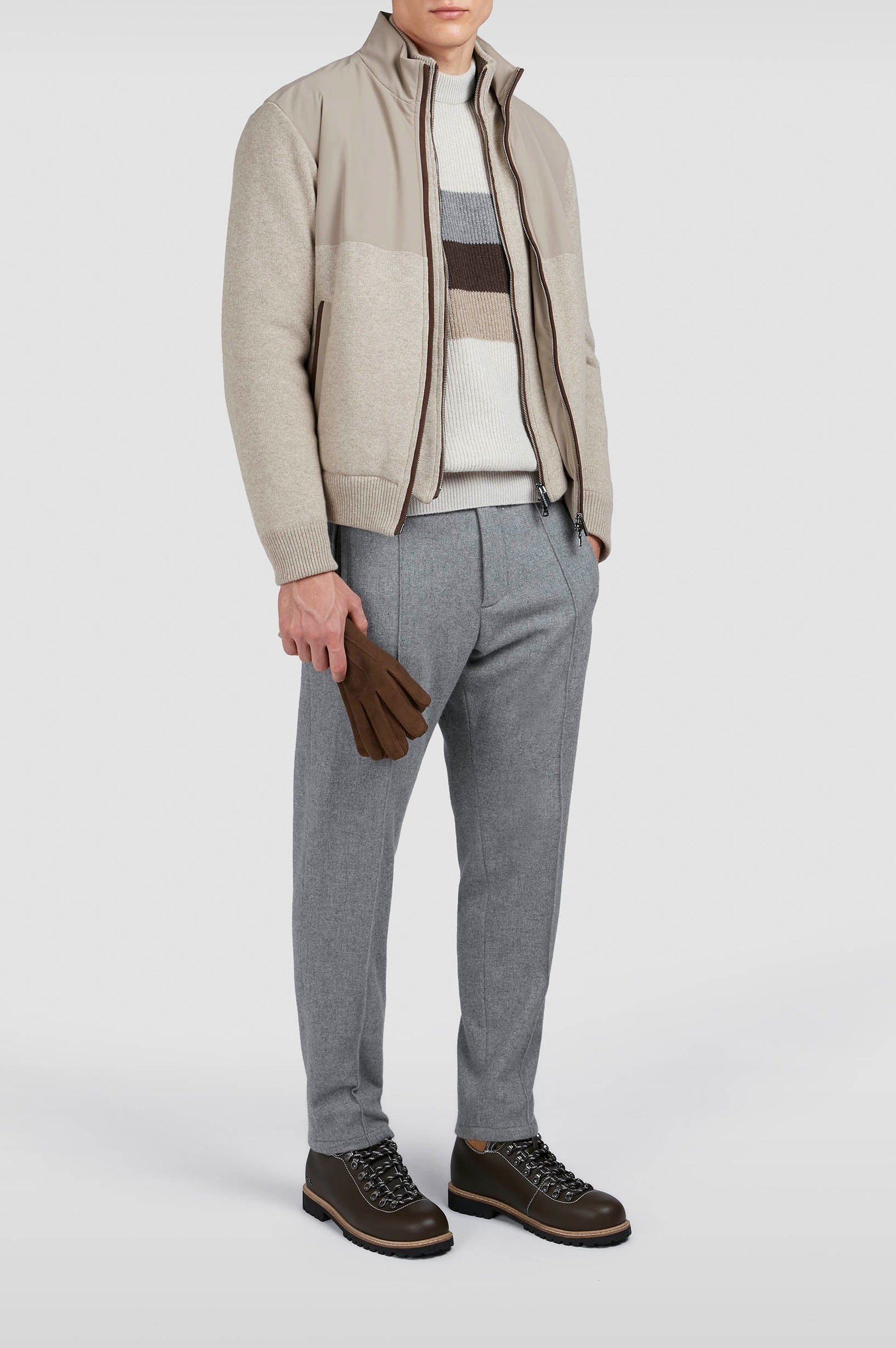 Wool crew-neck jumper - Beige & cream