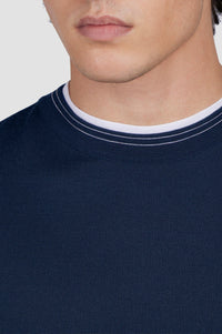 Riviera round-neck wool jumper - Blue check