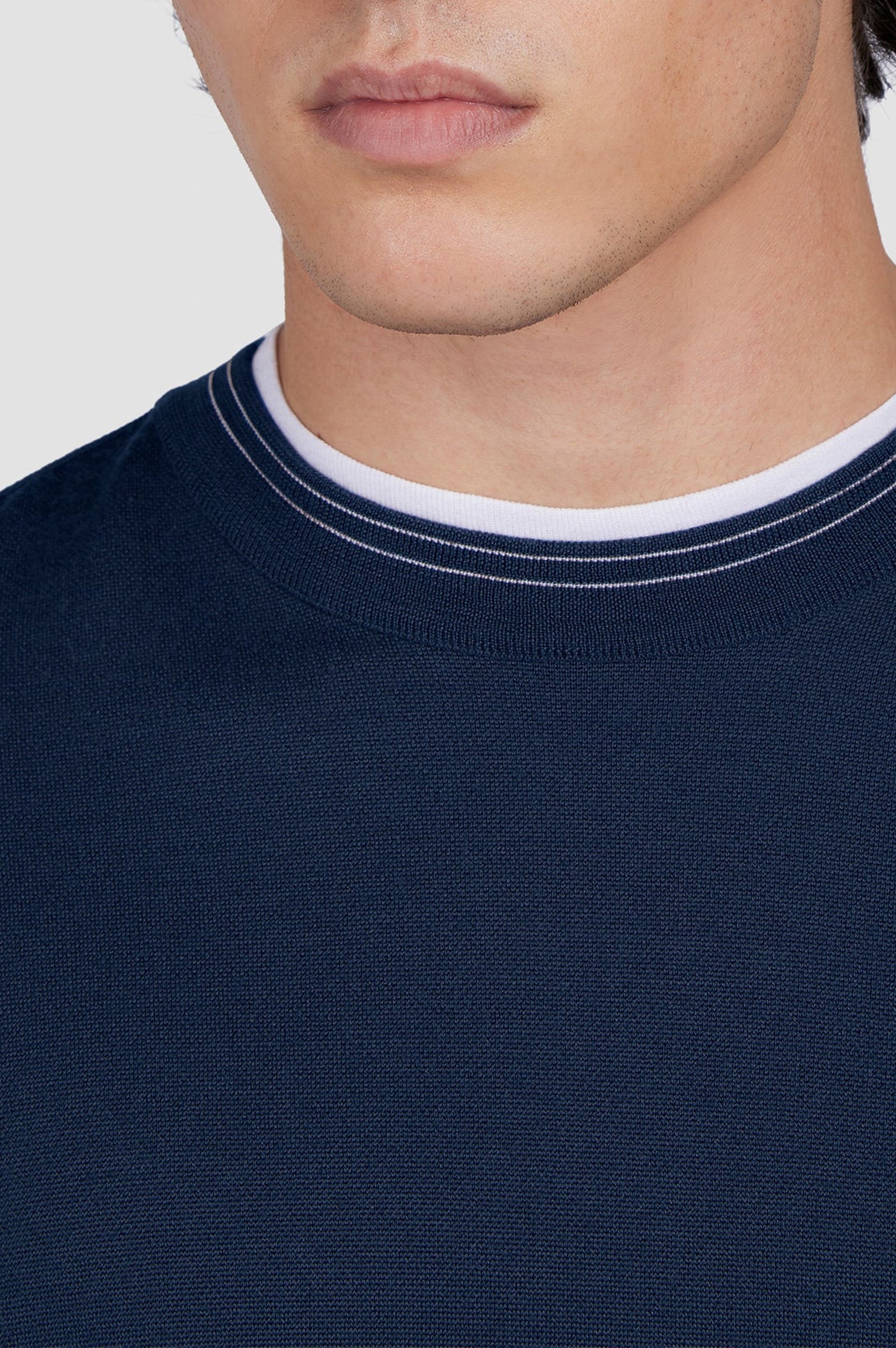 Riviera round-neck wool jumper - Blue check