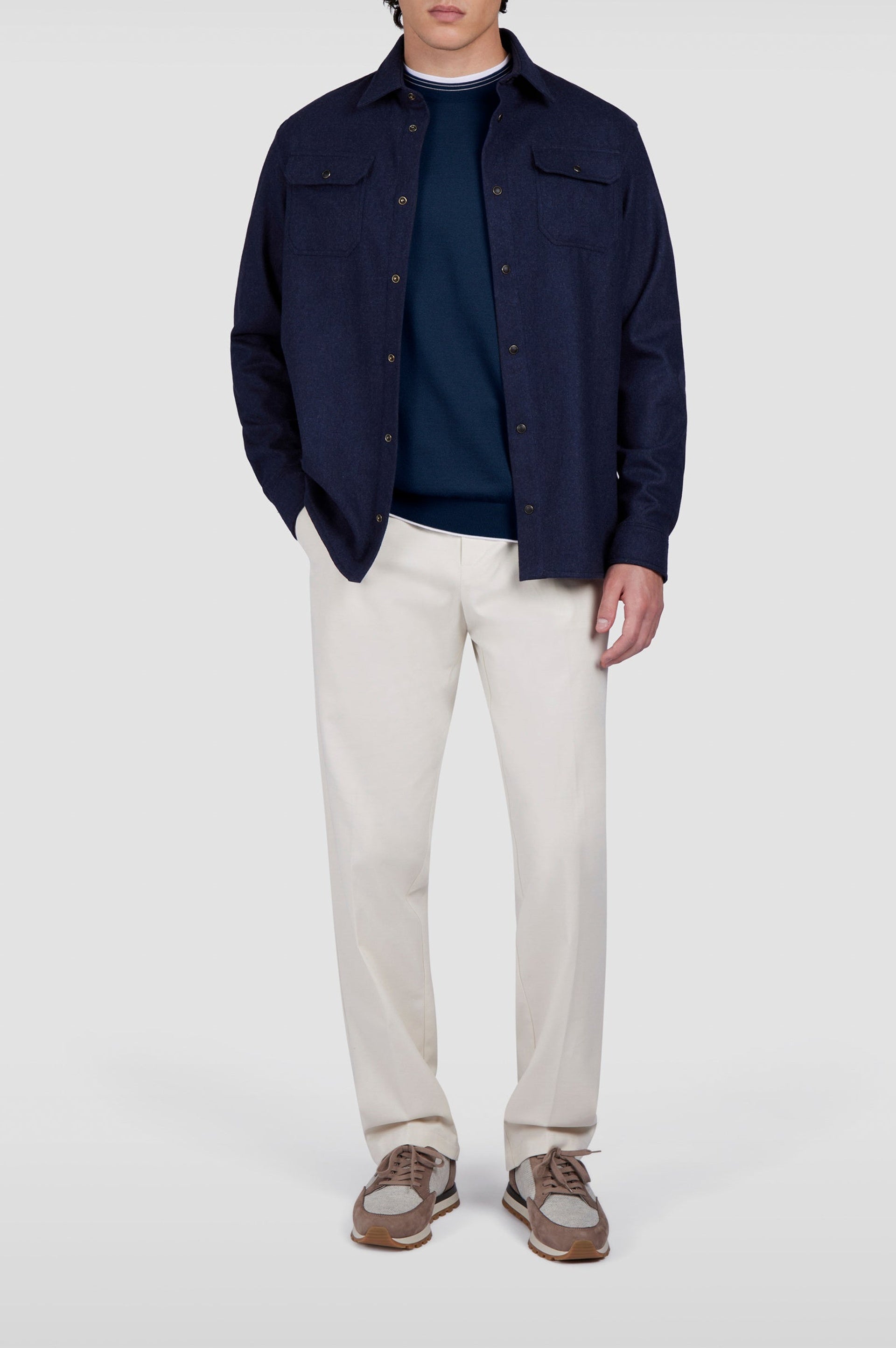 Riviera round-neck wool jumper - Blue check