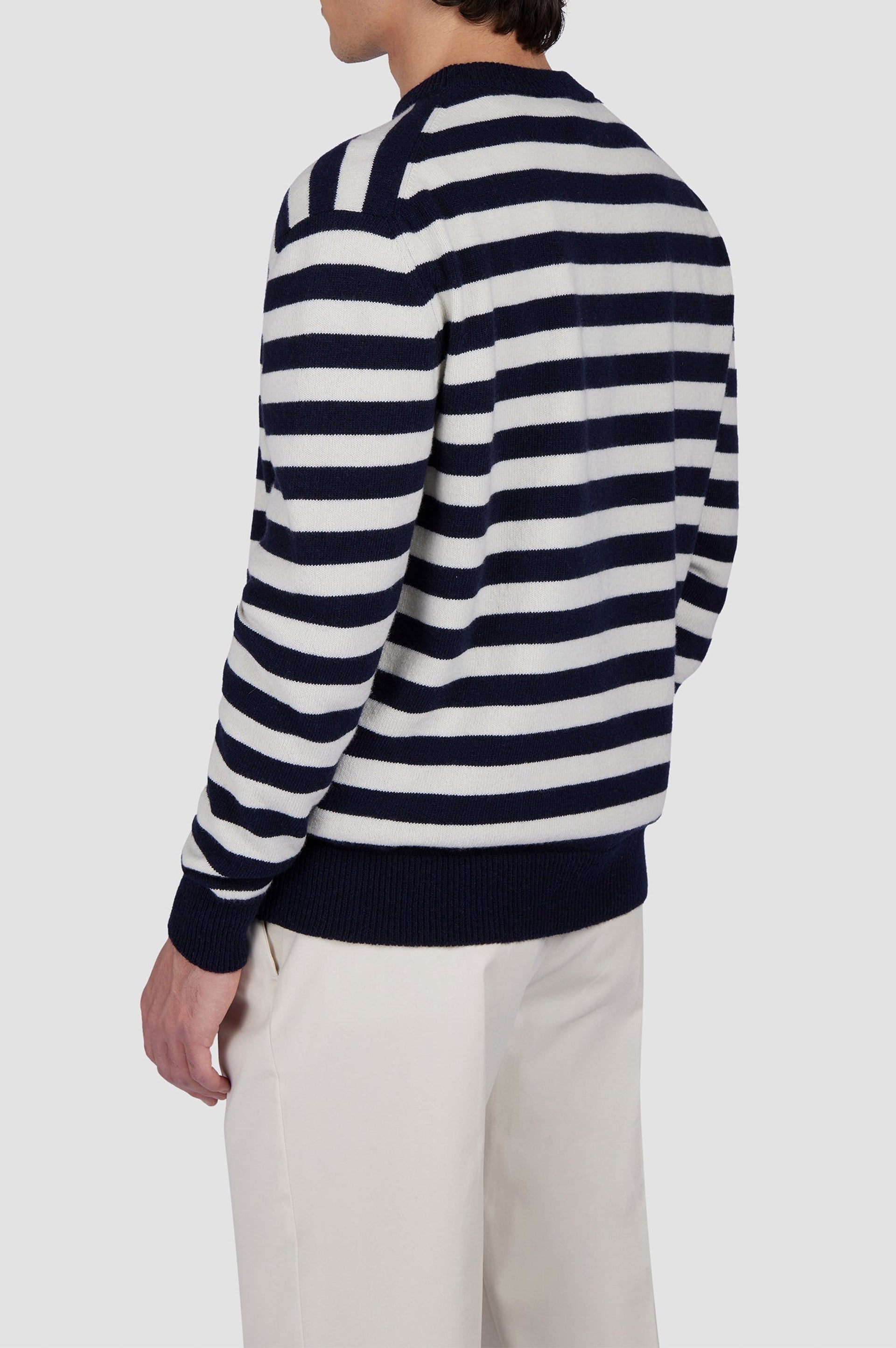Pull à col rond en laine - Bleu & blanc