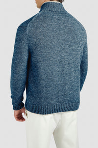 Pull Riviera à demi-zip en laine et cachemire - Tissé bleu & gris