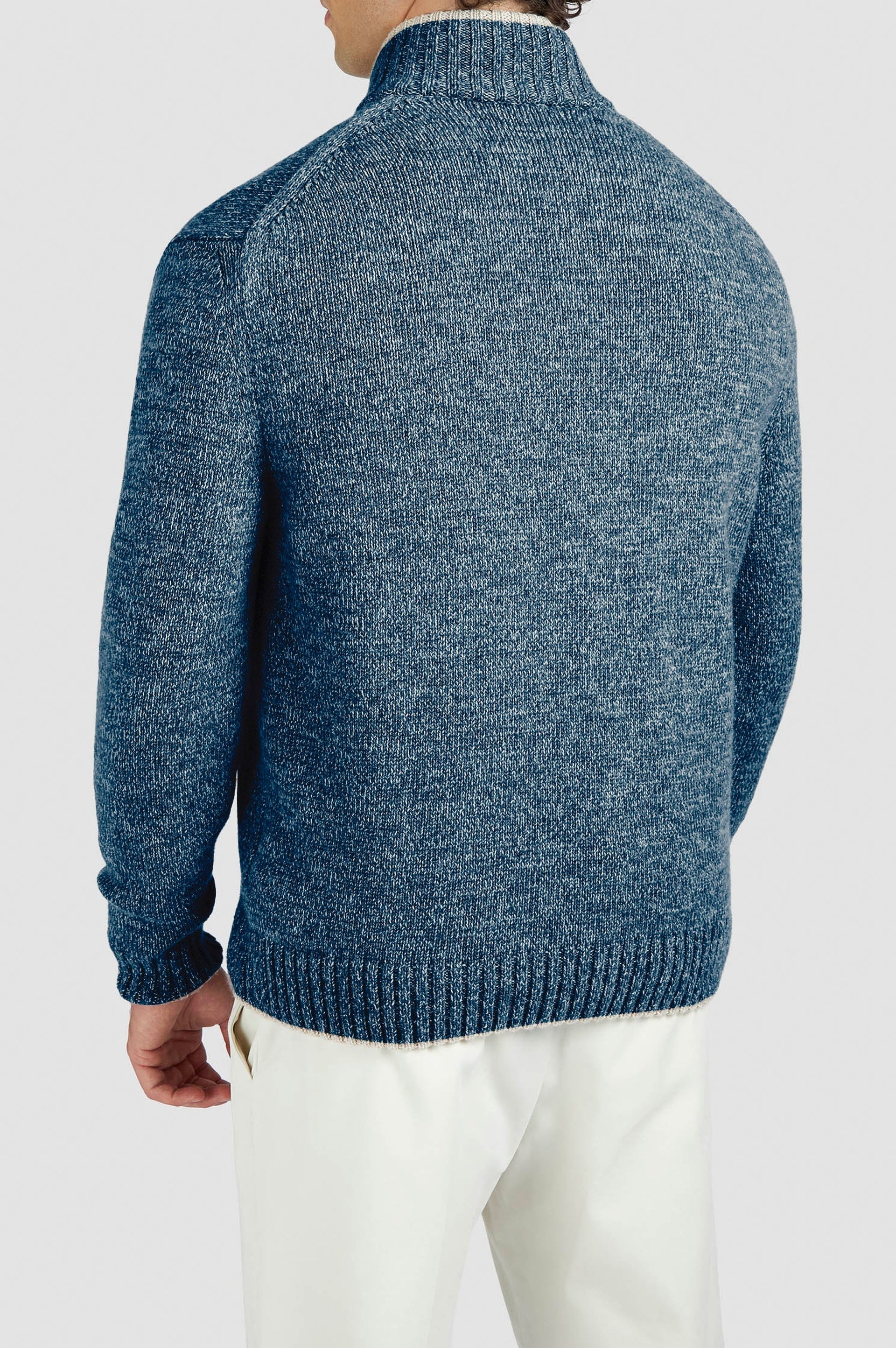 Pull Riviera à demi-zip en laine et cachemire - Tissé bleu & gris