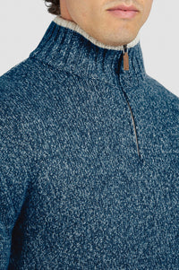 Pull Riviera à demi-zip en laine et cachemire - Tissé bleu & gris