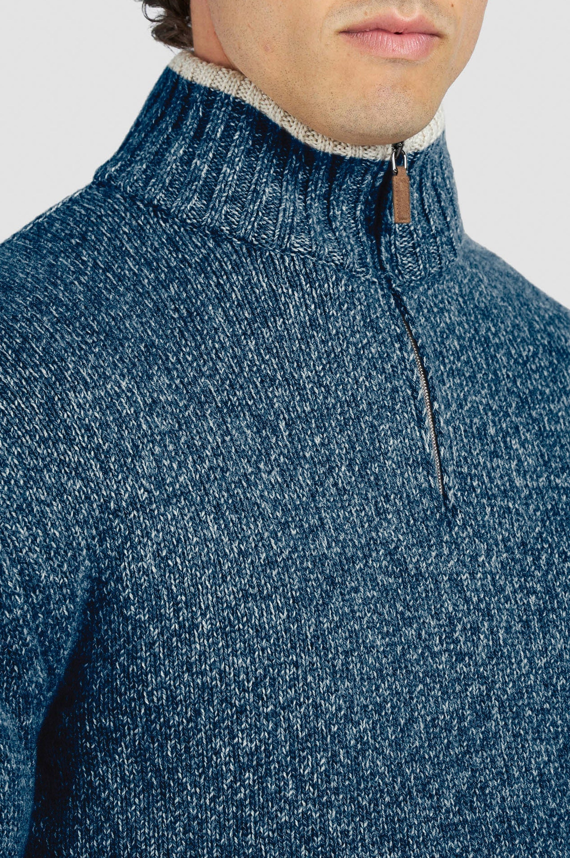 Pull Riviera à demi-zip en laine et cachemire - Tissé bleu & gris