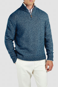 Pull Riviera à demi-zip en laine et cachemire - Tissé bleu & gris