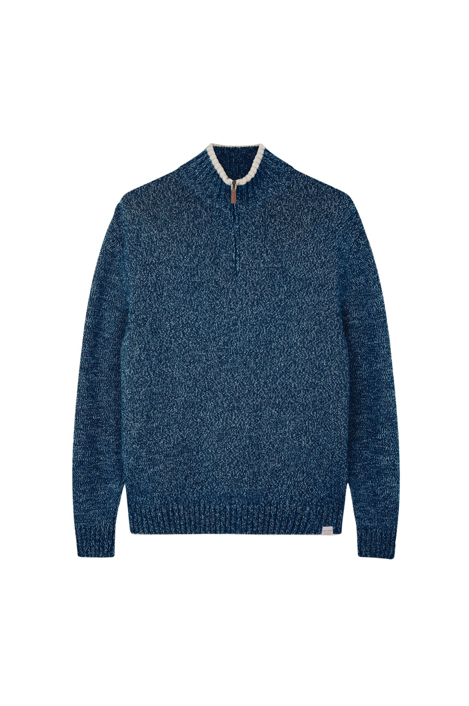 Pull à demi-zip en laine - Intrecciato Blu & Grigio
