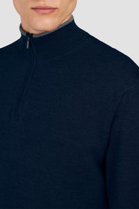 Wool and silk half-zip jumper - Checkered blue