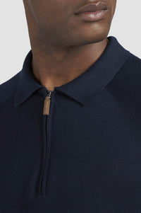Polo Riviera à zip en laine - Bleu damier
