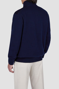 Pull à demi-zip en laine - Bleu damier