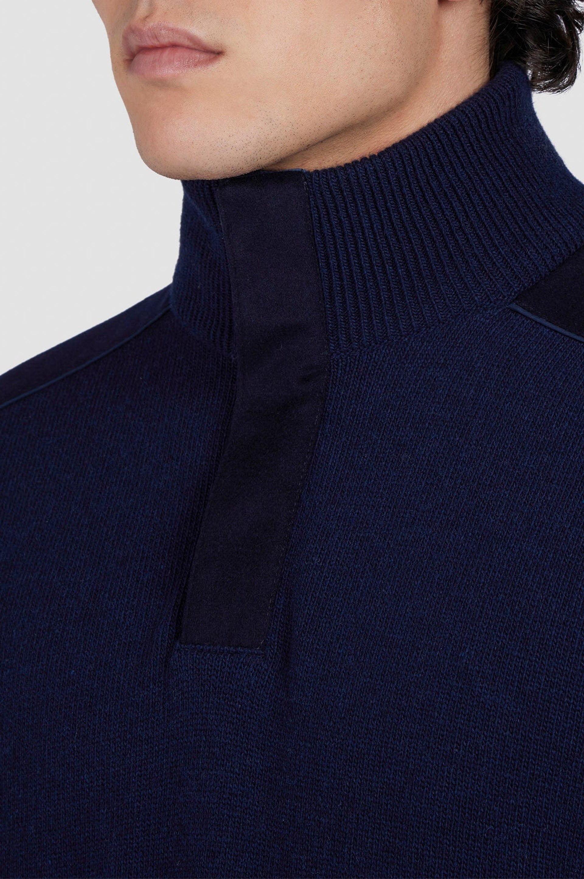 Pull à demi-zip en laine - Bleu damier