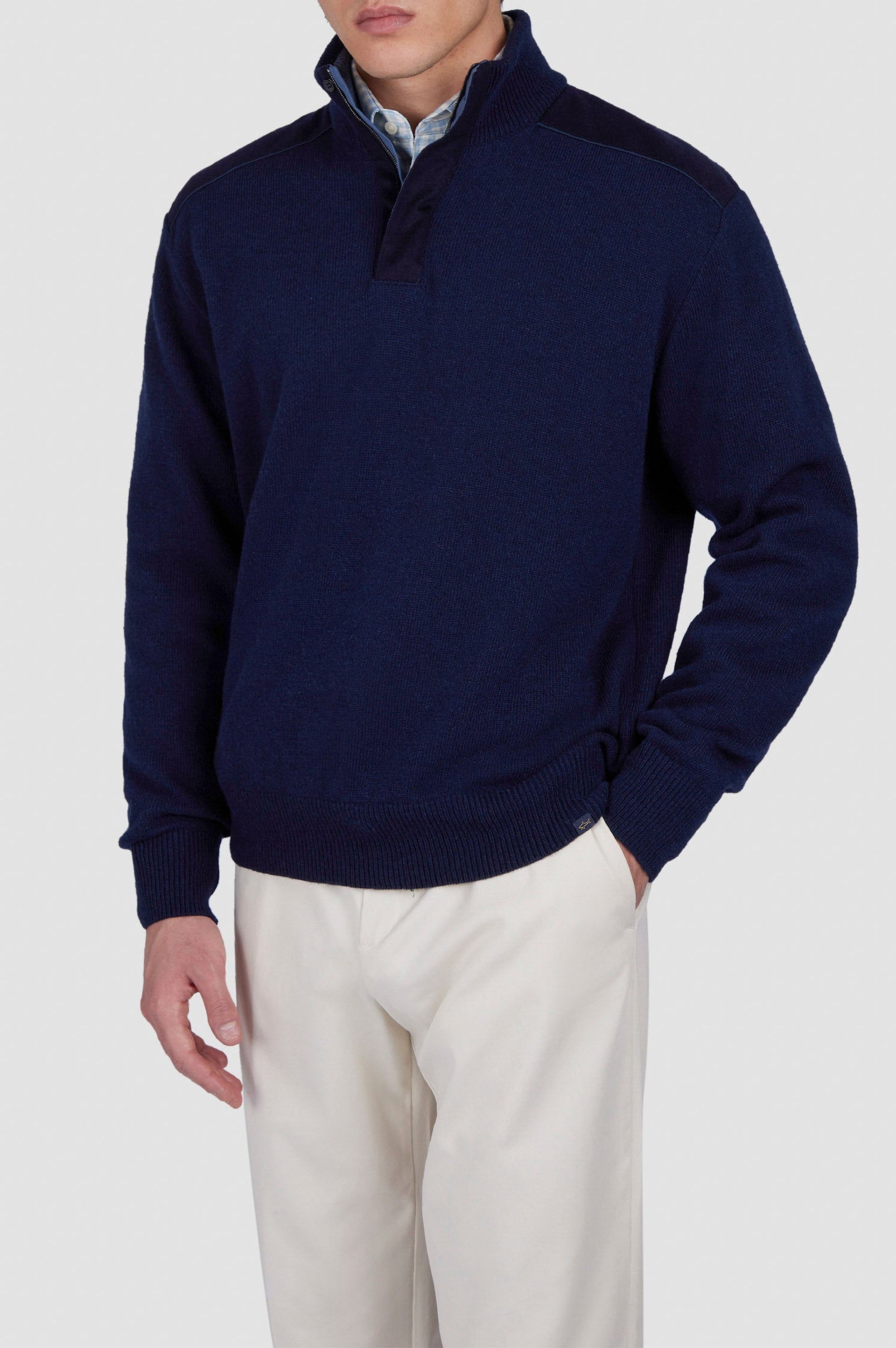 Pull à demi-zip en laine - Bleu damier