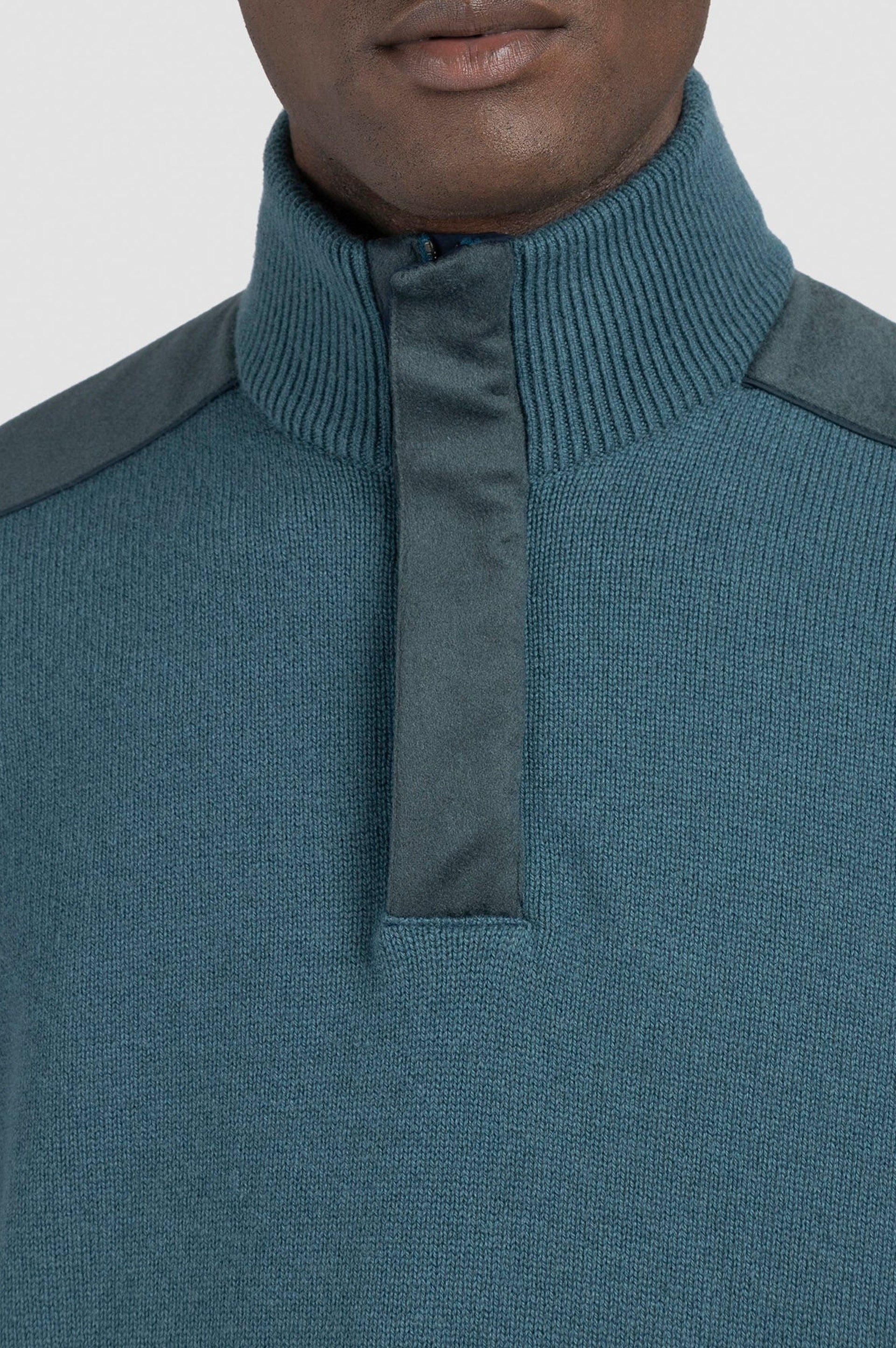 Pull à demi-zip en laine - Turquoise