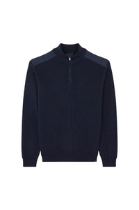 Pull à demi-zip en laine et soie - Bleu damier