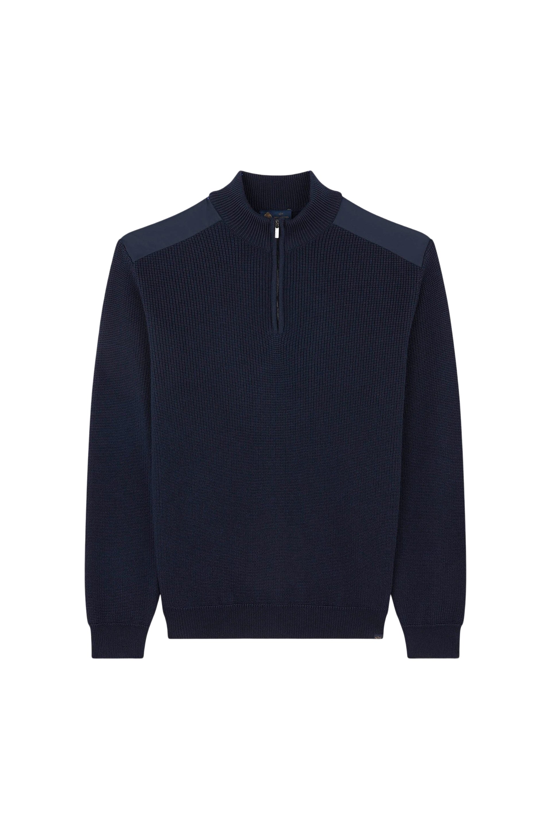 Pull à demi-zip en laine et soie - Bleu damier