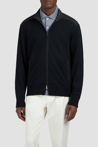 Full-length zipped wool cardigan - Dark blue