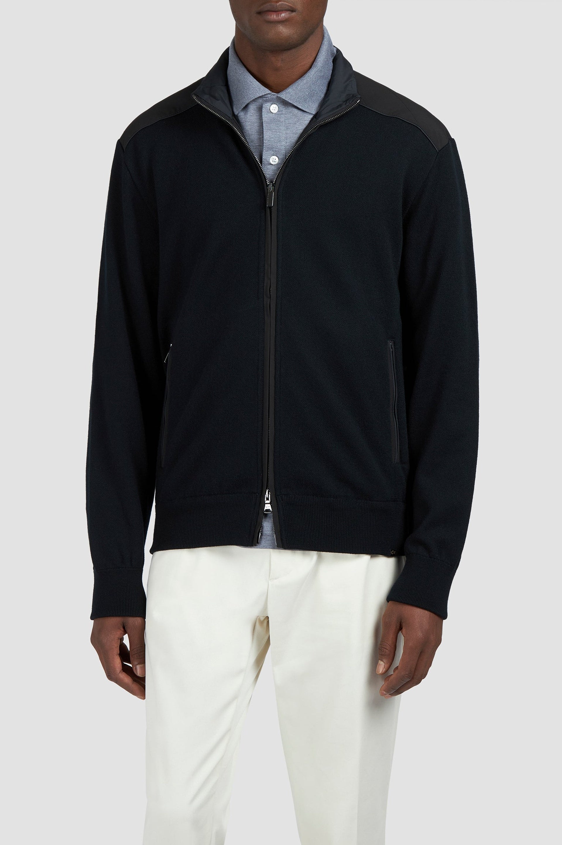 Full-length zipped wool cardigan - Dark blue