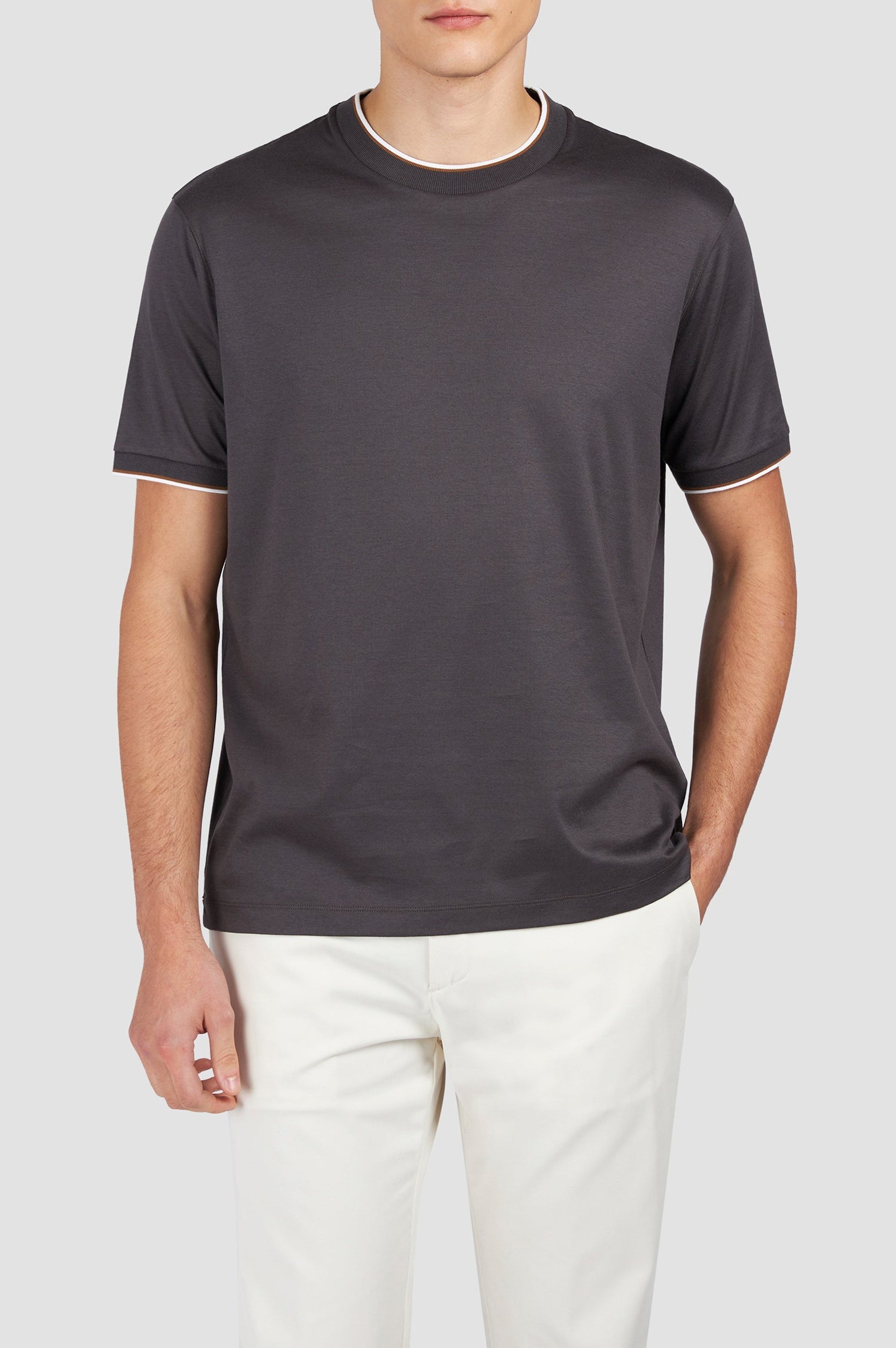 T-shirt à à liséré contrasté - Anthracite