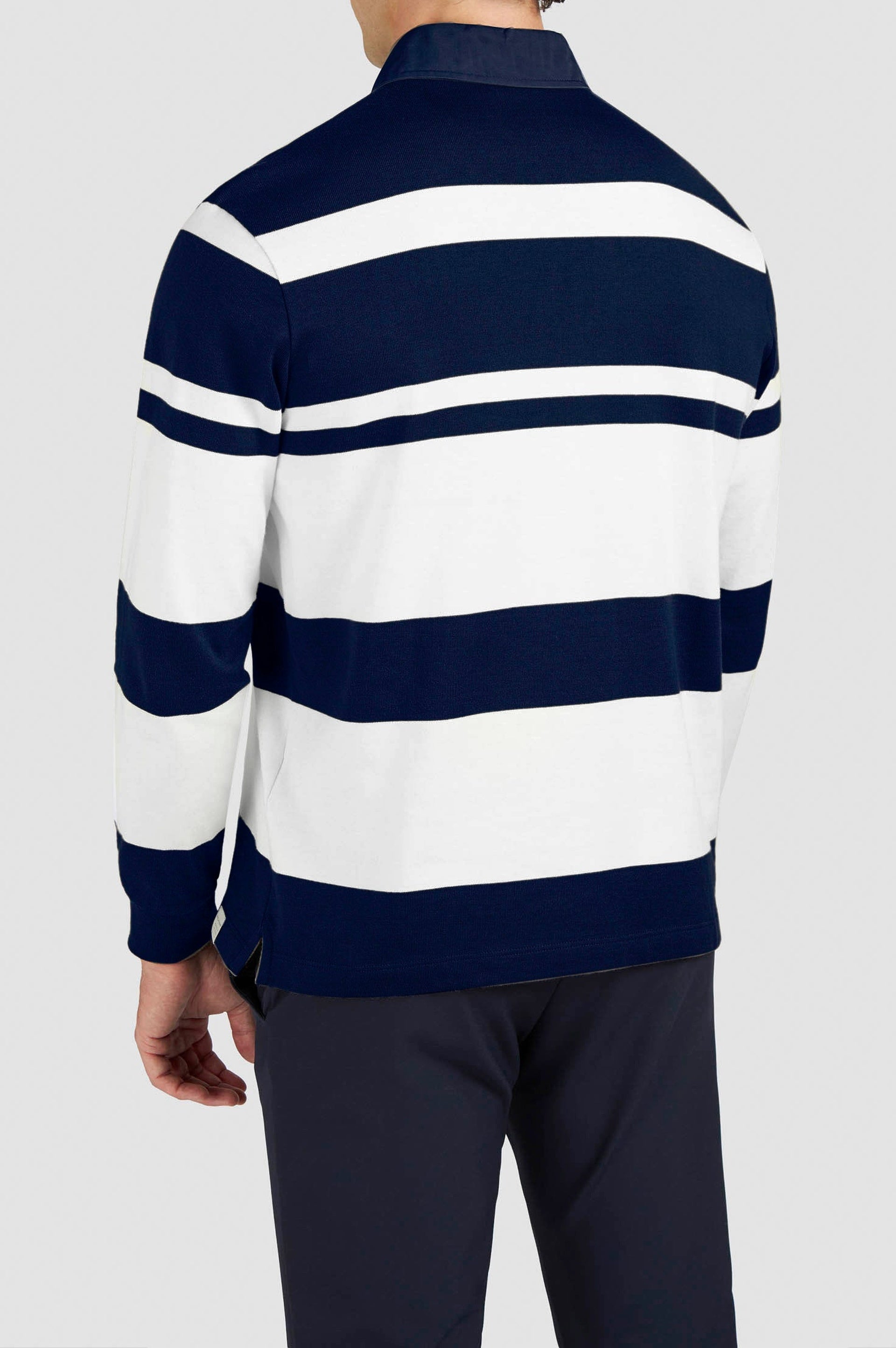 Long-sleeved embroidered polo shirt - Blue & white