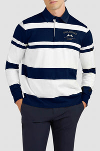 Long-sleeved embroidered polo shirt - Blue & white