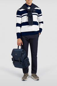Long-sleeved embroidered polo shirt - Blue & white