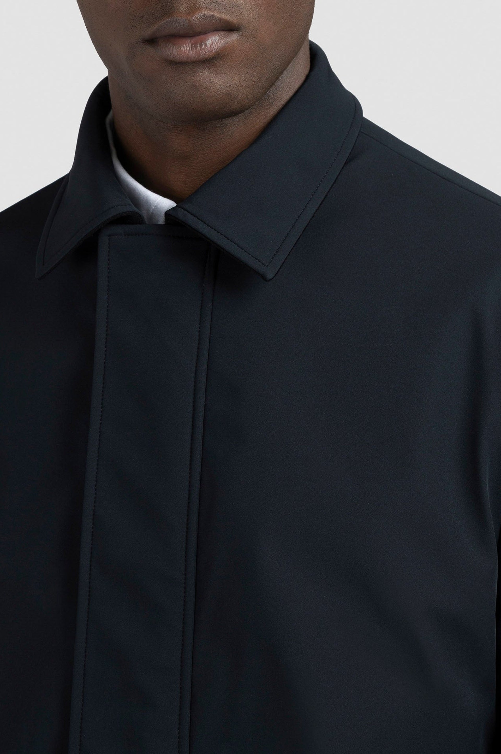Reversible cashmere coat with shirt collar - Black