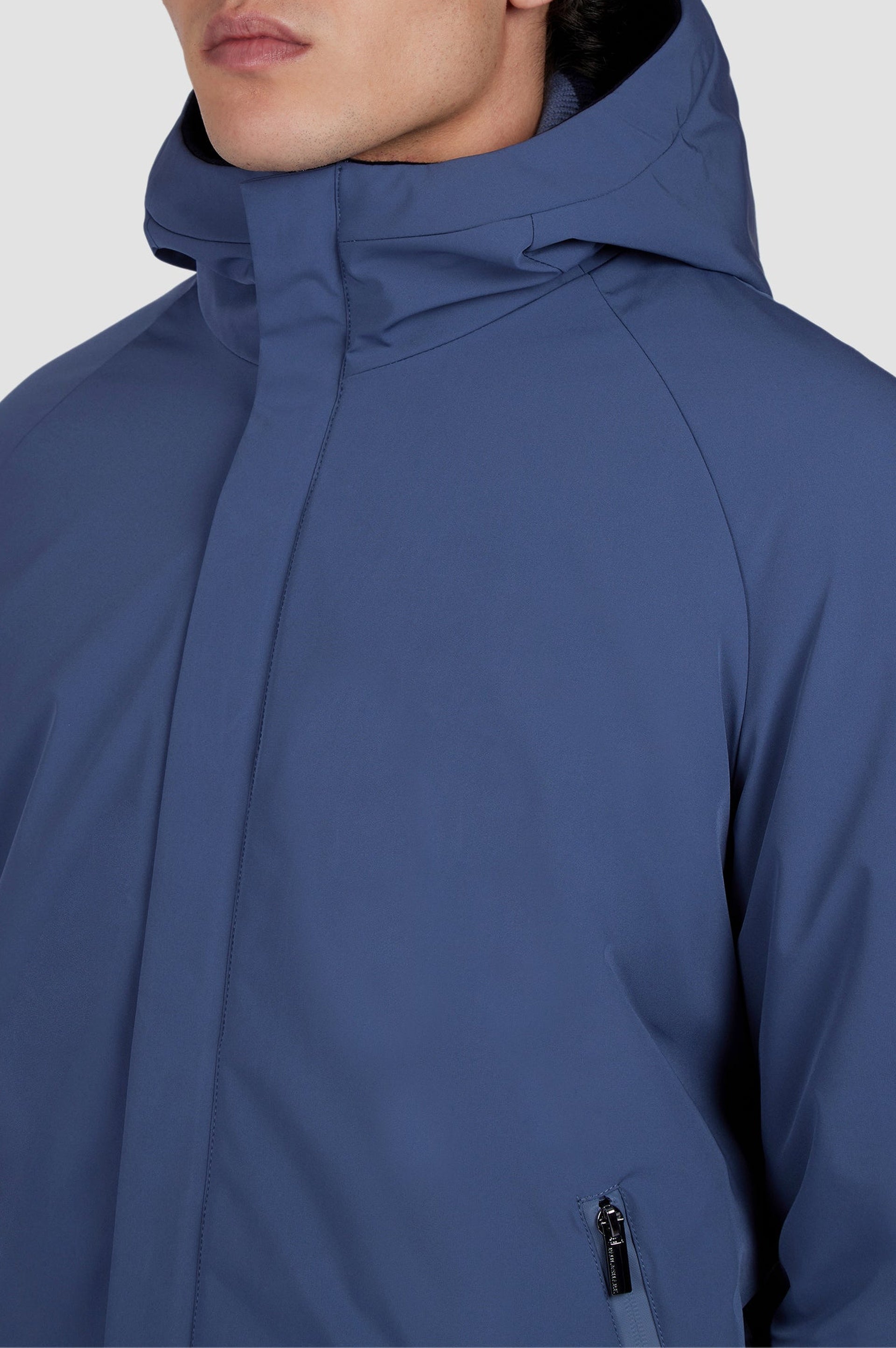 Reversible hooded cashmere coat - Blue & aviation blue