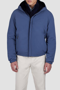 Reversible hooded cashmere coat - Blue & aviation blue