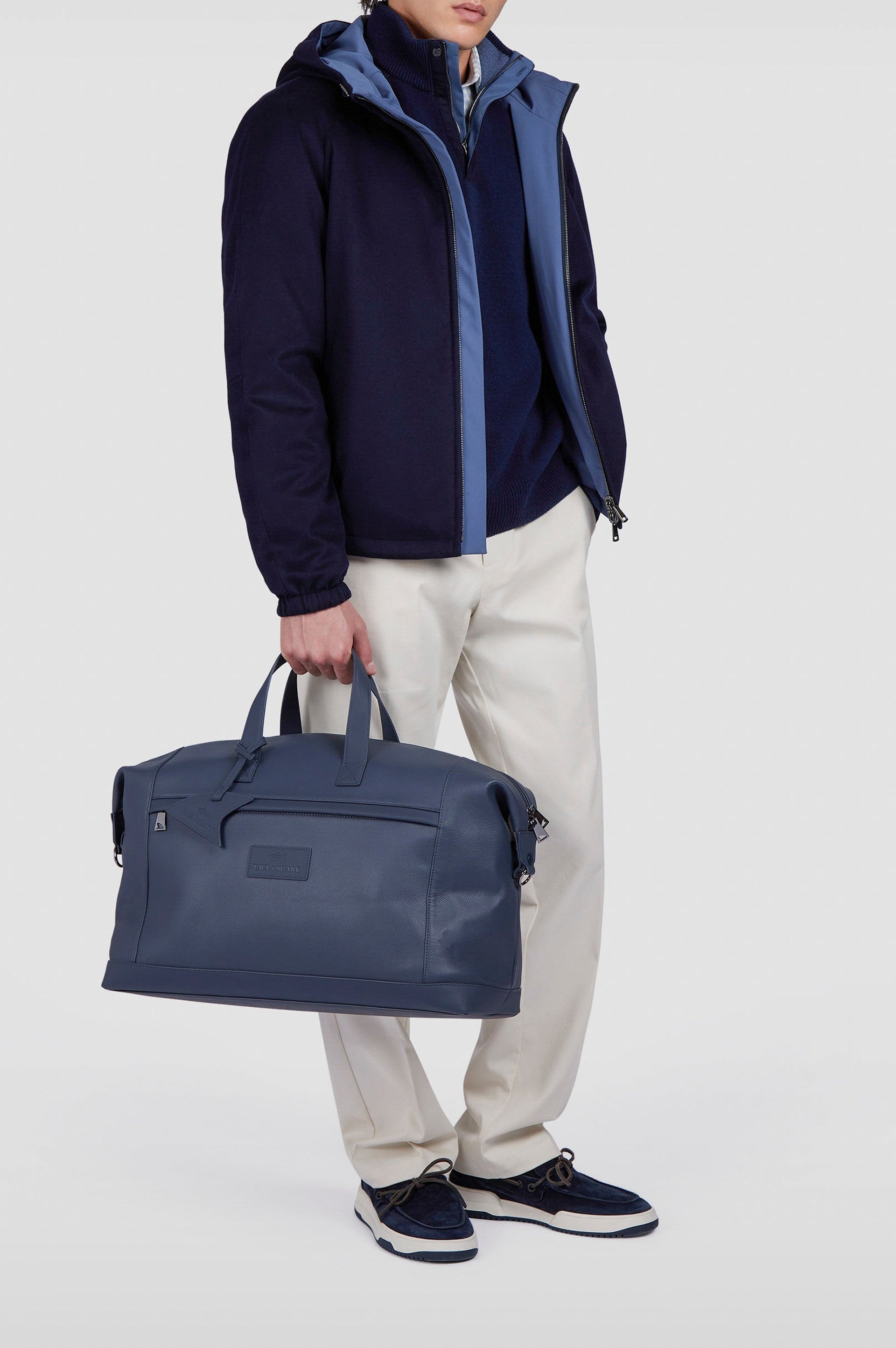 Reversible hooded cashmere coat - Blue & aviation blue