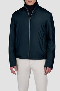 Veste à zip en soie - Bleu damier