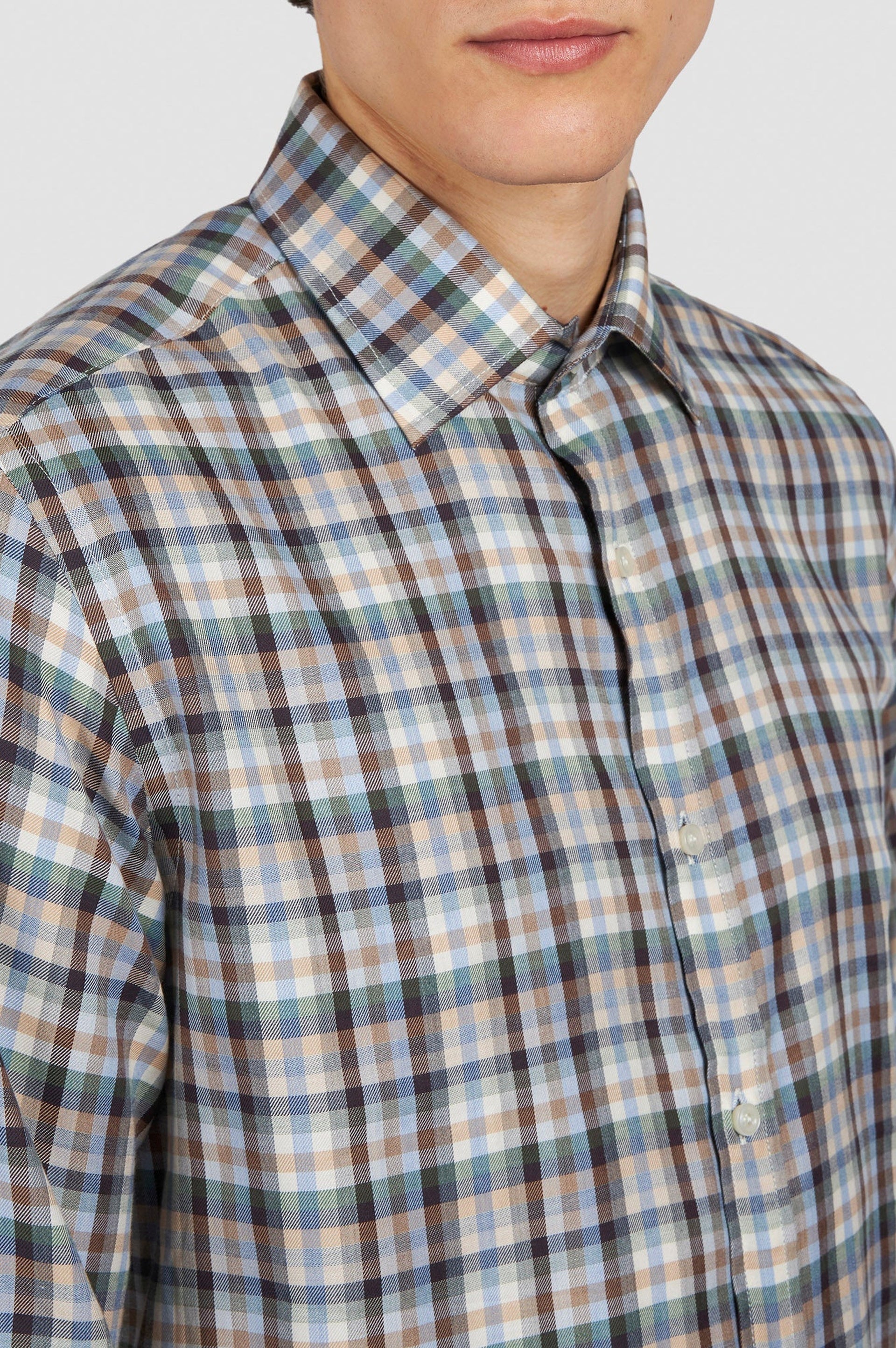 Chemise à carreaux et manches longues - Tartan Crème Foncé