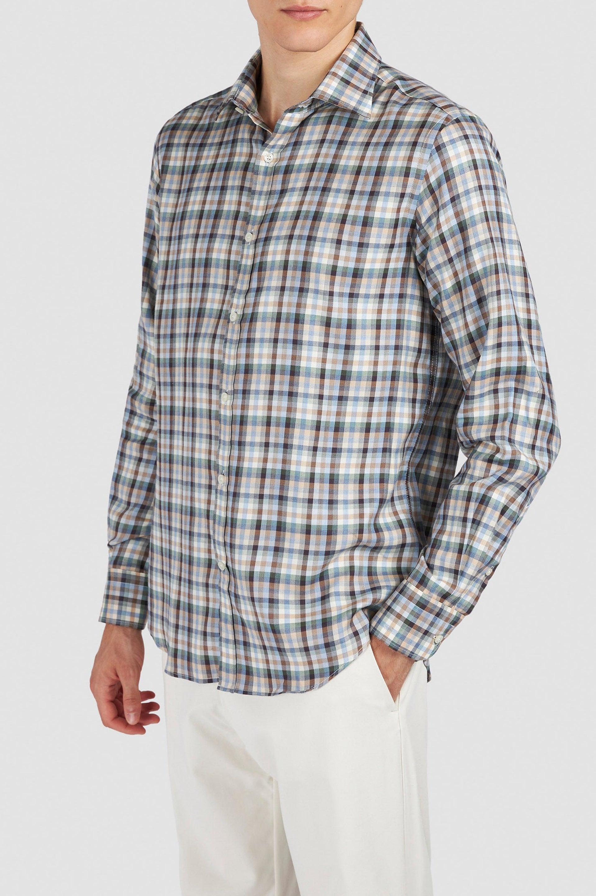 Chemise à carreaux et manches longues - Tartan Crème Foncé