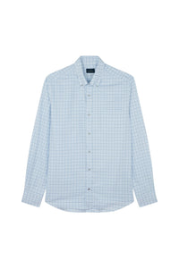 Chemise à carreaux et manches longues - Bianco Quadri Avio Azzurro