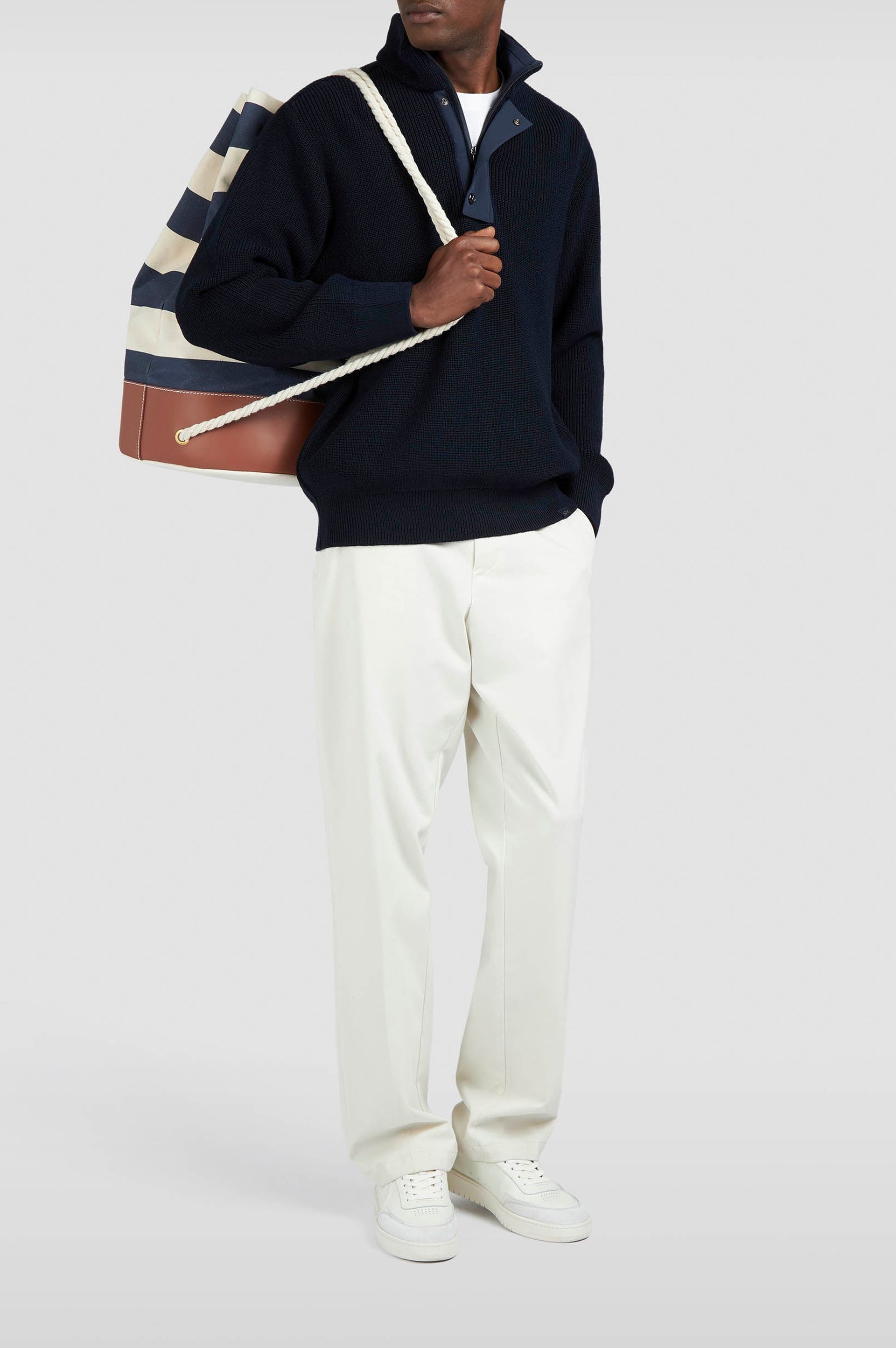 Striped sail bag - Cream and blue