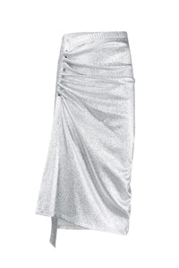 Glittering mid-length slit skirt - Silver