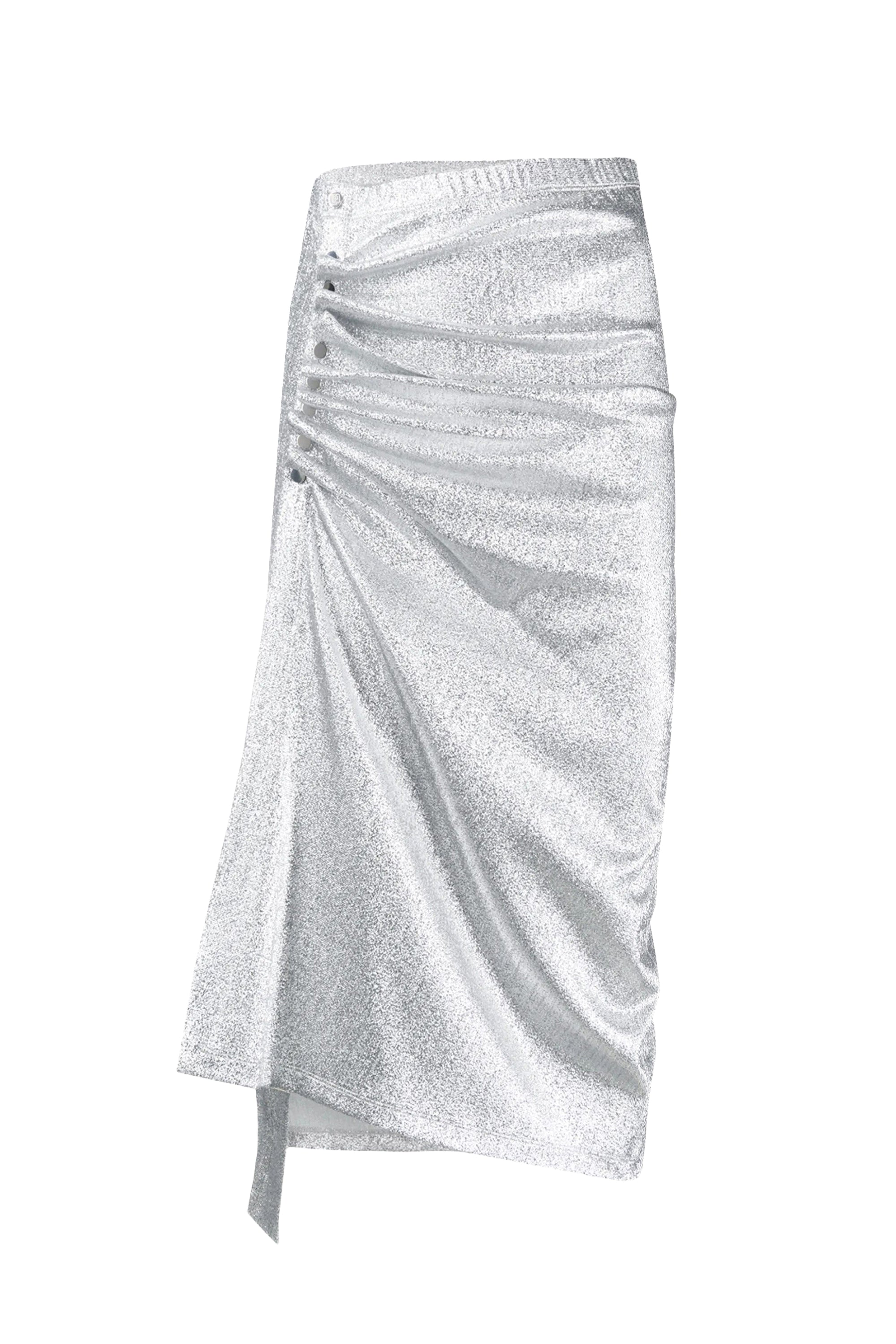 Glittering mid-length slit skirt - Silver