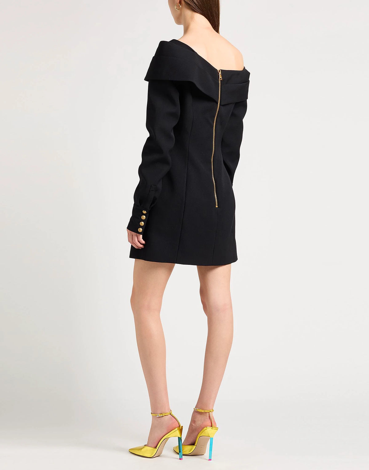 Asymmetric draped short wool dress - Black