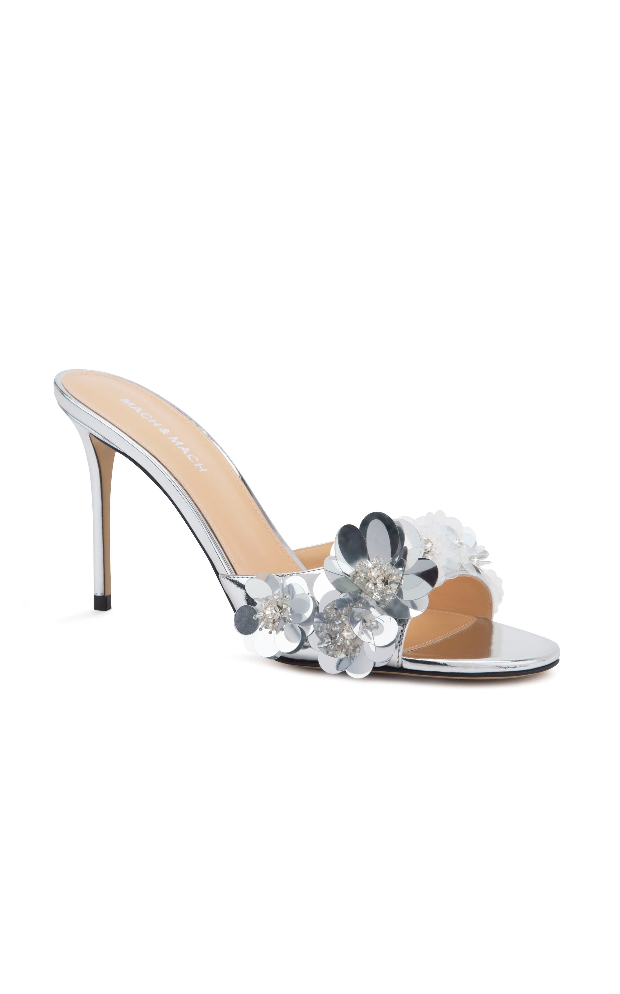 Flower 95 mules in mirrored leather - Silver