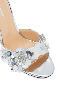 Flower 95 mules in mirrored leather - Silver