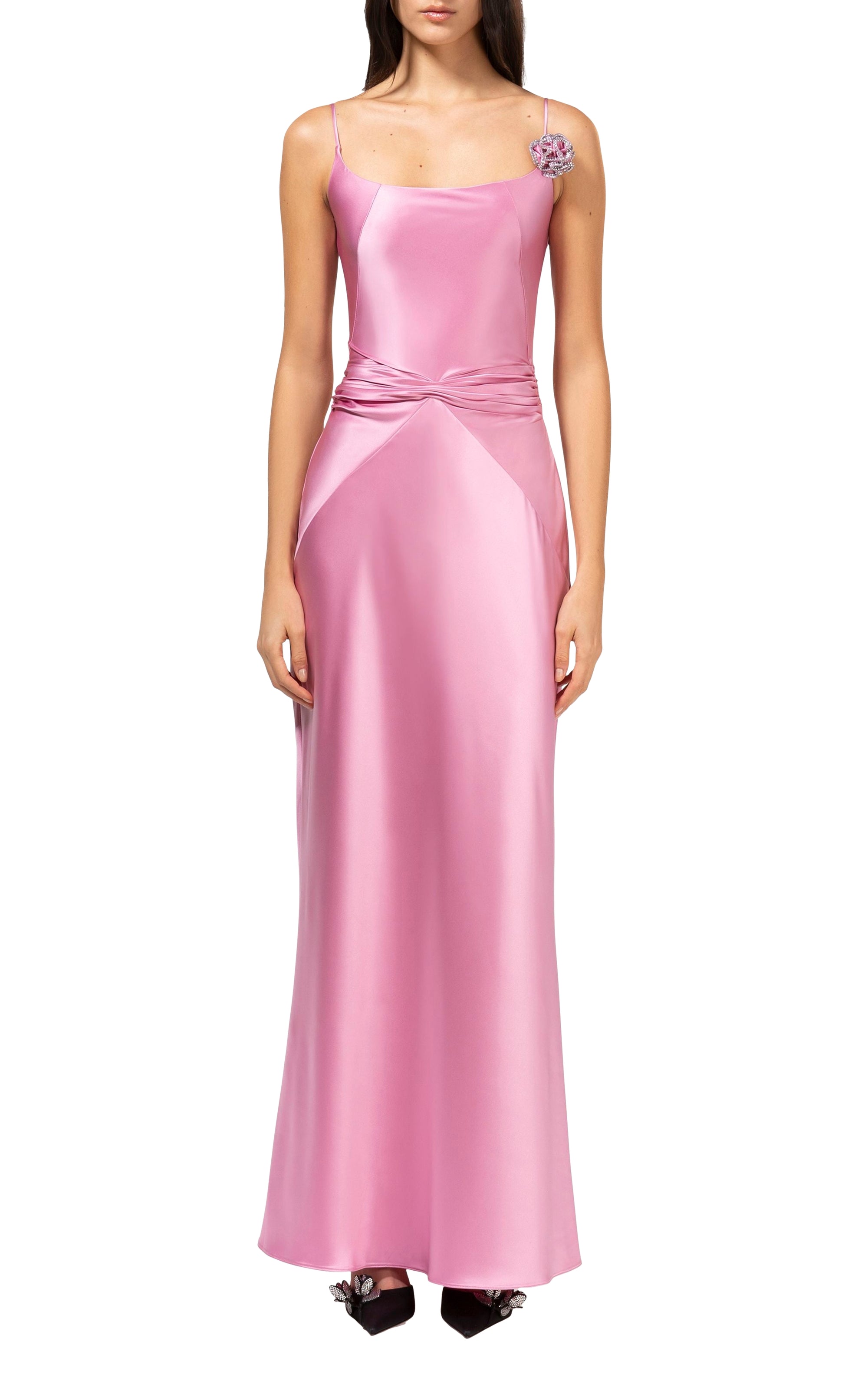 Flower long dress with rhinestones - Pink